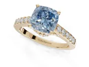 Cushion Cut Pavé Solitaire Engagement Ring Setting for a Fancy Blue Lab-Grown Diamond | Crossover Gallery | Yellow Gold