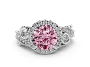 Round Vintage Halo Engagement Ring Setting for a Fancy Pink Lab-Grown Diamond | Bezel Shoulder Accents | Sterling Silver
