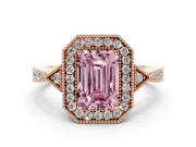 Emerald Cut Milgrain Halo Engagement Ring Setting for a Fancy Pink Lab-Grown Diamond | Graduated Pavé | Rose Gold
