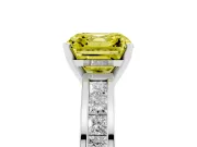 Fancy Yellow Asscher Cut Diamond Solitaire Ring Set in Silver with Channel-Set Band and Prong Setting