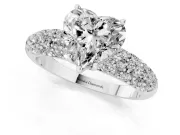 Heart-Shaped Multi Row Pave Solitaire Engagement Ring Setting | Domed Shoulders | Platinum