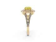 Round Halo Split Shank Engagement Ring Setting for a Fancy Yellow Lab-Grown Diamond | Pavé Strands | Yellow Gold