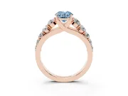 Oval Graduated Side Stone Engagement Ring Setting for a Fancy Blue Lab-Grown Diamond | Flat Top Band | Rose Gold