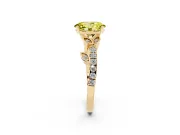 Fancy Yellow Oval Cut Diamond Solitaire Leaf-Inspired Ring Set in Yellow gold with Pavé Band and Prong Setting