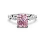 Radiant Cut Pavé Solitaire Engagement Ring Setting for a Fancy Pink Lab-Grown Diamond | Alternating Accents | White Gold