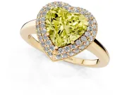 Fancy Yellow Heart Cut Diamond Halo Engagement Ring Set in Yellow gold with Solitaire Band and Prong Setting