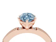 Fancy Blue Marquise Cut Diamond Solitaire Ring Set in Rose gold with Slim Pavé Band and Prong Setting