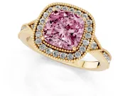 Cushion Cut Milgrain Halo Engagement Ring Setting for a Fancy Pink Lab-Grown Diamond | Graduated Pavé | Yellow Gold