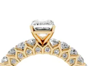 Emerald Cut Shared Prong Engagement Ring Setting | Two-Row Band | Yellow Gold