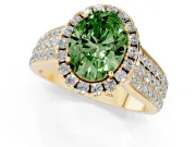 Oval Pavé Engagement Ring Setting for a Fancy Green Lab-Grown Diamond | Wide Three-Row Band | Yellow Gold