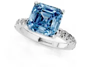 Fancy Blue Asscher Cut Diamond Pavé Band Solitaire Set in White gold with Prong Setting
