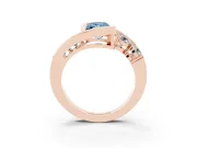 Fancy Blue Radiant Cut Diamond Bezel Bypass Ring Set in Rose gold with Round Accents