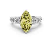 Fancy Yellow Marquise Cut Diamond Pavé Engagement Ring Set in White gold with Prong Setting