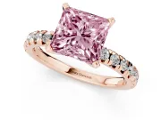 Princess Cut Pavé Solitaire Engagement Ring Setting for a Fancy Pink Lab-Grown Diamond | Rose Gold