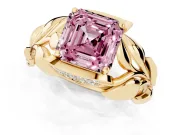 Asscher Cut Leaf Bypass Engagement Ring Setting for a Fancy Pink Lab-Grown Diamond | Yellow Gold