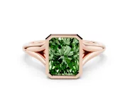 Fancy Green Bezel Set Radiant Cut Diamond Solitaire Ring Set in Rose gold with Tapered Band