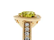 Fancy Yellow Heart Cut Diamond Halo Ring Set in Yellow gold with Round Accent Halo, Pavé Band and Prong Setting