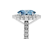 Oval Scalloped Halo Engagement Ring Setting for a Fancy Blue Lab-Grown Diamond | Single Row Pave | Sterling Silver