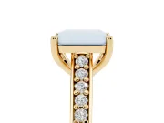 Radiant Cut Graduated Pave Cathedral Engagement Ring Setting | Scroll Cut-Outs | Yellow Gold