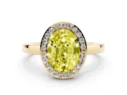 Fancy Yellow Oval Cut Diamond Halo Ring Set in Yellow gold with Solitaire Band and Prong Setting