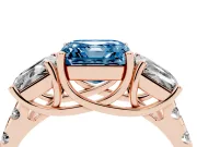 Asscher Cut Three Stone Engagement Ring Setting for a Fancy Blue Lab-Grown Diamond | Accented Shoulders | Rose Gold
