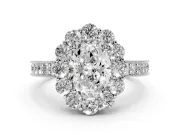 Oval Vintage Halo Engagement Ring Setting | Milgrain Channel Band | Sterling Silver