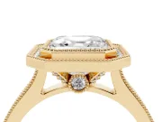 Asscher Cut Vintage Milgrain Halo Engagement Ring Setting | Bezel Head | Yellow Gold