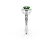 Fancy Green Cushion Cut Diamond Halo Pavé Engagement Ring Set in Silver with Bezel Setting
