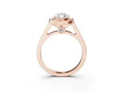 Marquise Cut Diamond Halo Solitaire Ring Set in Rose gold with Pavé Band and Bezel Setting