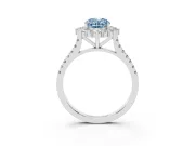 Oval Scalloped Halo Engagement Ring Setting for a Fancy Blue Lab-Grown Diamond | Single Row Pave | Sterling Silver