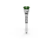 Fancy Green Cushion Cut Diamond Three-Stone Ring Set in Silver with Round Side Stones and Pavé Band