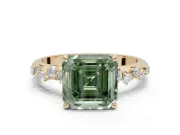 Asscher Cut Graduated Solitaire Engagement Ring Setting for a Fancy Green Lab-Grown Diamond | Yellow Gold