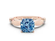 Fancy Blue Cushion Cut Diamond Solitaire Twisted Band Ring Set in Rose gold with Accent Stones and Prong Setting