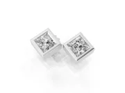 Princess Cut Lab-Grown Diamond Square Bezel Stud Earrings | Stepped Rim | White Gold