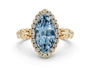 Marquise Leaf Halo Engagement Ring Setting for a Fancy Blue Lab-Grown Diamond | Yellow Gold