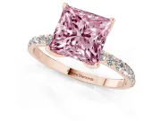 Princess Cut Pave Engagement Ring Setting for a Fancy Pink Lab-Grown Diamond | Slim Band | Rose Gold