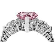 Fancy Pink Heart Cut Diamond Three-Stone Ring Set in Silver with Milgrain Band