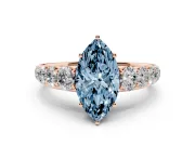 Marquise Graduated Side Stone Engagement Ring Setting for a Fancy Blue Lab-Grown Diamond | Flat Top Band | Rose Gold