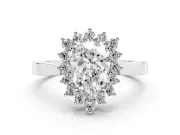 Pear Cut Diamond Halo Ring Set in Silver with Round Halo and Smooth Solitaire Band