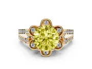 Round Floral Halo Engagement Ring Setting for a Fancy Yellow Lab-Grown Diamond | Pavé Split Shank | Yellow Gold