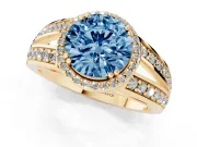Round Halo Engagement Ring Setting for a Fancy Blue Lab-Grown Diamond | Split Shank | Yellow Gold
