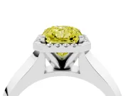 Fancy Yellow Radiant Cut Diamond Halo Ring Set in Platinum with Cathedral Band and Prong Setting