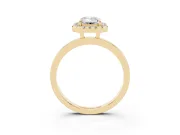 Emerald Cut Diamond Halo Solitaire Ring Set in Yellow gold with Pavé Band and Prong Setting