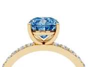 Cushion Cut Pavé Solitaire Engagement Ring Setting for a Fancy Blue Lab-Grown Diamond | Single Row Band | Yellow Gold