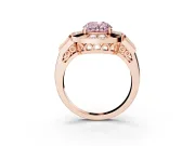 Fancy Pink Oval Cut Diamond Milgrain Halo Ring Set in Rose gold with Split Shank