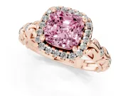 Cushion Cut Leaf Halo Engagement Ring Setting for a Fancy Pink Lab-Grown Diamond | Bezel Accents | Rose Gold