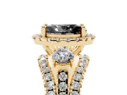 Oval Halo Split Shank Engagement Ring Setting for a Black Center | Round Side Stones | Yellow Gold