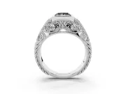 Fancy Black Princess Cut Diamond Bezel Ring Set in Silver with Milgrain Accent Band