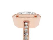Radiant Cut Milgrain Halo Engagement Ring Setting | Pave Band | Rose Gold