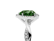 Fancy Green Heart Cut Diamond Halo Twisted Band Ring Set in Silver with Prong Setting
